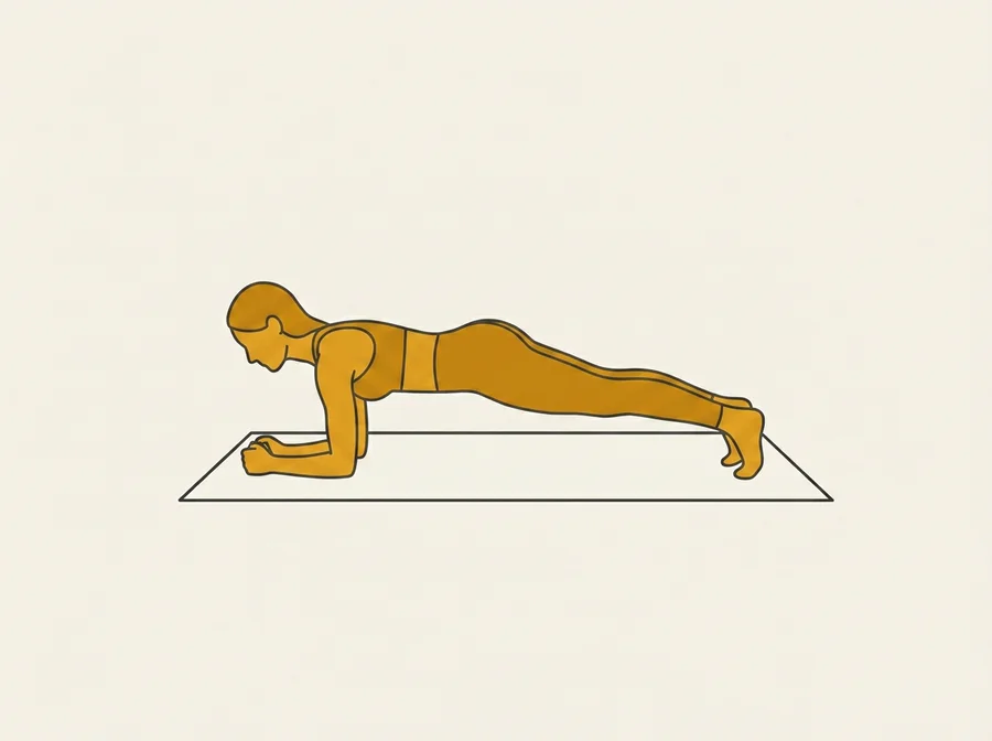 Pilates Unterarmstütz (Plank): Körper in einer geraden Linie von Kopf bis Ferse