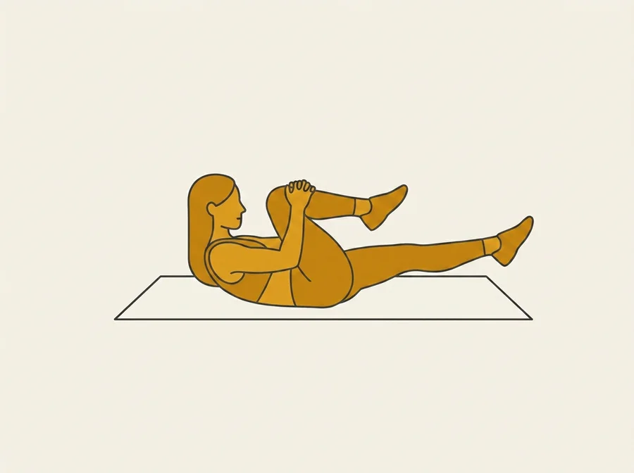 Single Leg Stretch: ein Knie zur Brust gezogen, das andere Bein gestreckt in der Luft