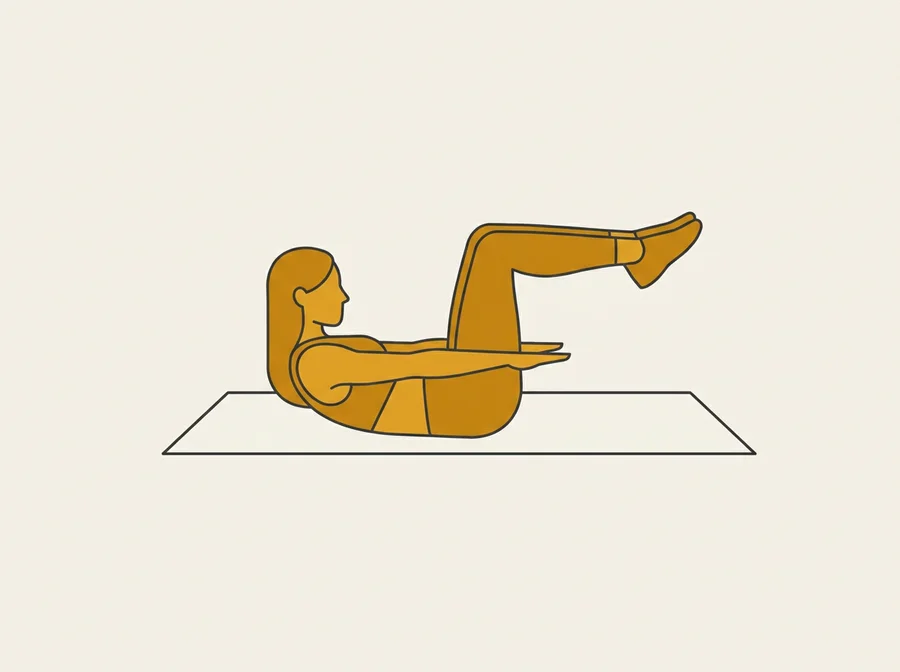 Frau in Rückenlage bei der Pilates-Übung The Hundred, Kopf und Beine angehoben
